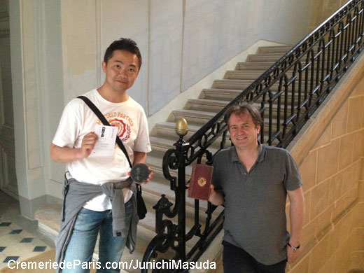 Junichi Masuda, co-inventor of the Pokemon and Ben von Solms on the staircase of the Cremerie de Paris / Hotel de Villeroy