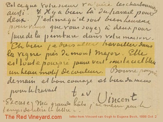letter mentionning the Red Vineyard