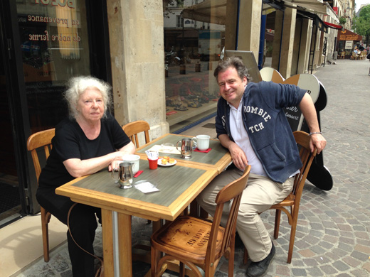 Nathalia Brodskaya and Ben von Solms having a cafe au lait at the Pop Up Cafe Maison Rouge